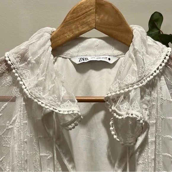 Zara White Sheer Ruffled V-Neck Tunic Dress - Picture 2 of 5